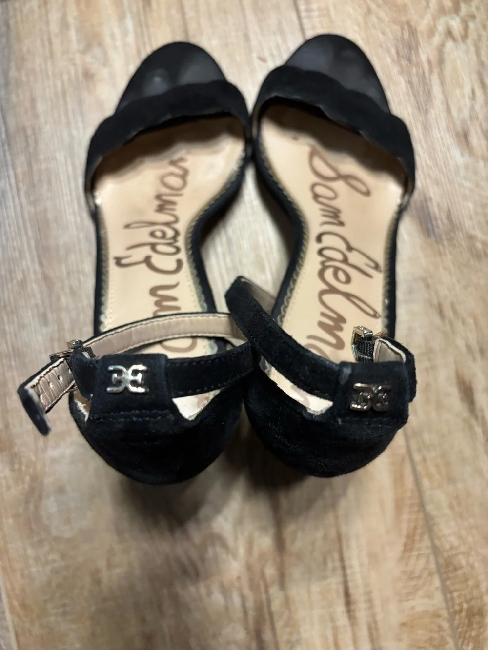 Sam Edelman Black Scalloped Open-Toe Ankle-Strap Heels
